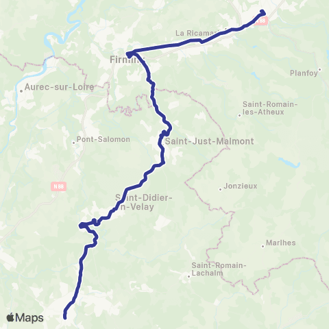 ARA Cars Région Haute-Loire Sainte-Sigolène / Saint-Étienne map