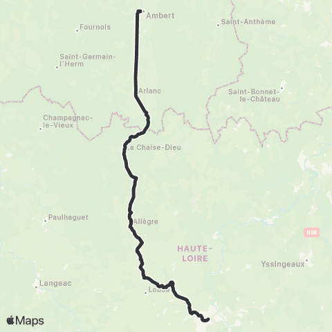 ARA Cars Région Haute-Loire Ambert / la Chaise Dieu / le Puy en Velay map