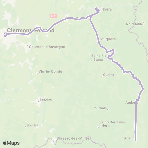 ARA Cars Région Puy-de-Dôme Arlanc - Ambert - Clermont-Ferrand map