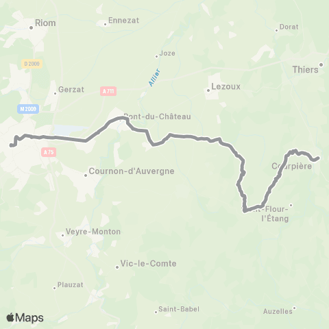ARA Cars Région Puy-de-Dôme Peschadoires - Courpière - Clermont-Fd map