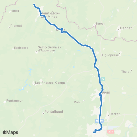 ARA Cars Région Puy-de-Dôme Montaigut - St-Éloy-les-Mines - Clermont-Ferrand map