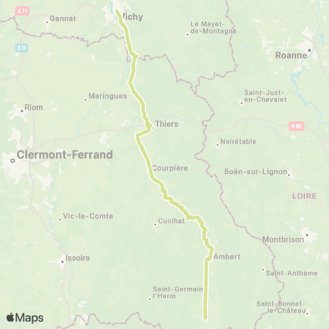 ARA Cars Région Puy-de-Dôme Vichy - Thiers - Ambert - Arlanc map