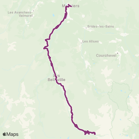 ARA Cars Région Savoie Moûtiers < > les Menuires < > Val Thorens map