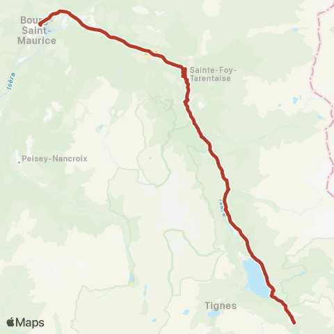 ARA Cars Région Savoie Bourg St Maurice < > Val d'Isere map