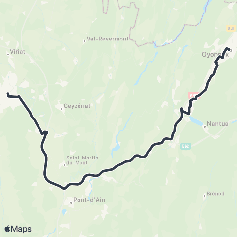 ARA Cars Région Express Bourg-en-Bresse - Oyonnax map