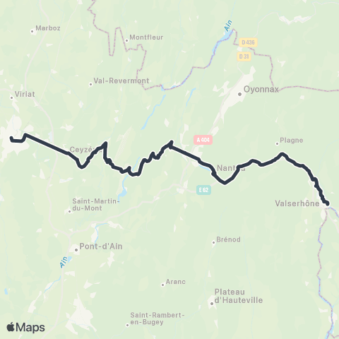 ARA Cars Région Express Bellegarde - Nurieux / Bourg-en-Bresse map