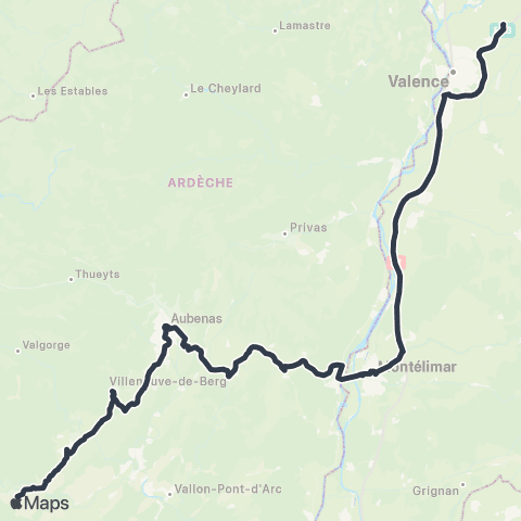 ARA Cars Région Express Valence TGV - Montélimar - Aubenas- Les Vans map
