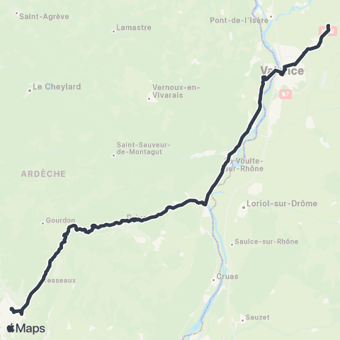 ARA Cars Région Express Valence TGV - Valence Ville - Privas - Aubenas map