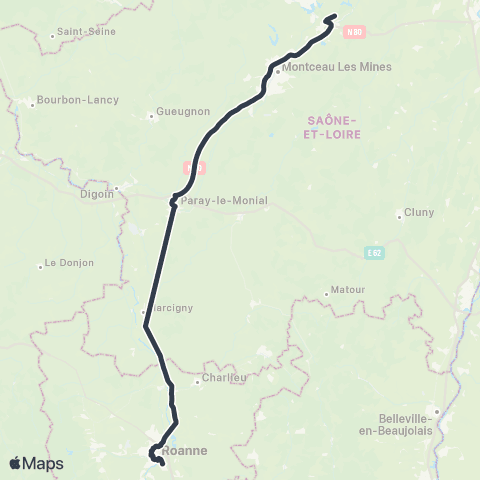 ARA Cars Région Express Roanne-le Creusot TGV map