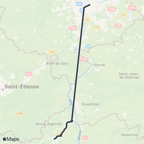 ARA Cars Région Express Annonay - Le Péage de Roussillon/Lyon Part-Dieu map