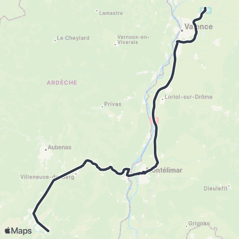 ARA Cars Région Express Valence TGV - Montélimar - Vallon Pont d'Arc map