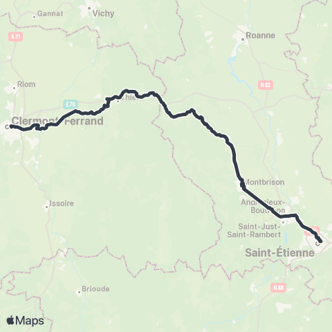 ARA Cars Région Express St Etienne - Clermont-Ferrand map