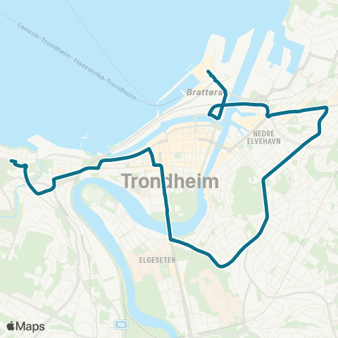 AtB Ilsvika-Pirbadet via Singsaker map