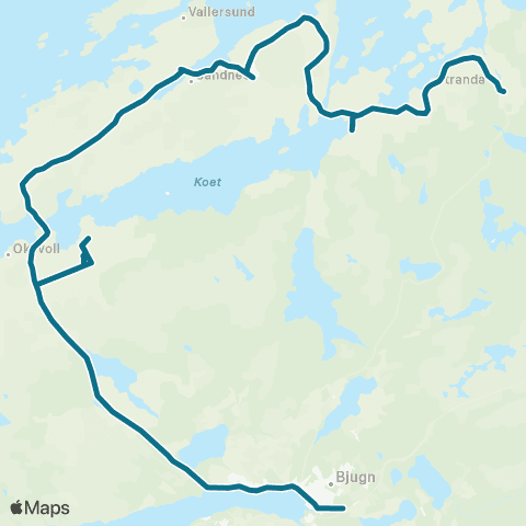 AtB Bjugn - Oksvoll - Vallersund map