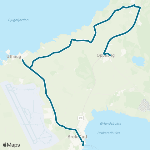 AtB Brekstad - Grøtan Vegkryss - Stokkslettbakken - Bjugn map