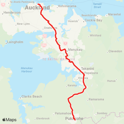 Auckland Transport Southern Line Replacement Bus map