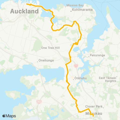 Auckland Transport Eastern Line Replacement Bus map