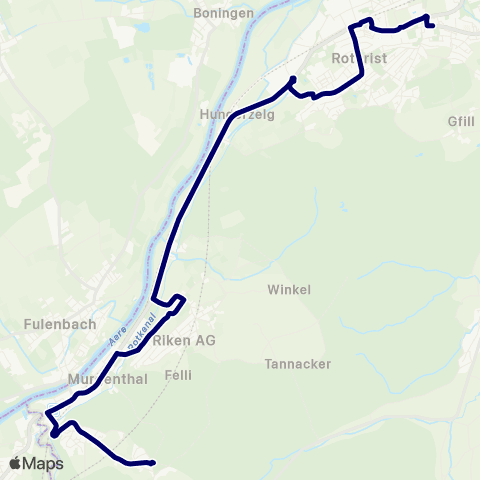 Aargau Verkehr Glashütten, Kirche - Rothrist, Bahnhof map