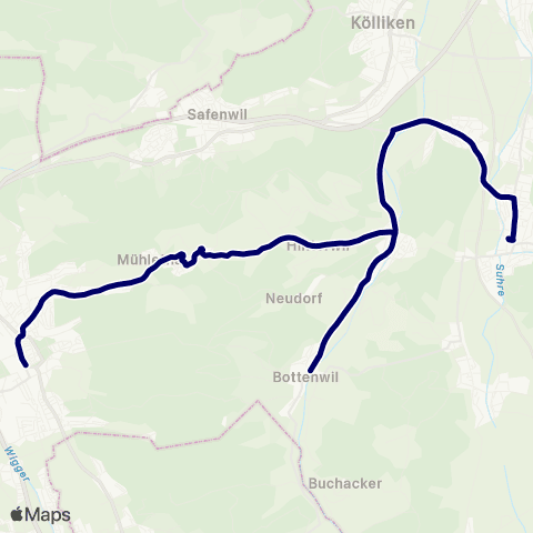 Aargau Verkehr Zofingen, Bahnhof - Mühlethal, Milchhüsli map