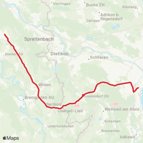Aargau Verkehr Zürich Enge, Bahnhof/Bederstr. - Oberrohrdorf, Staretschwil map