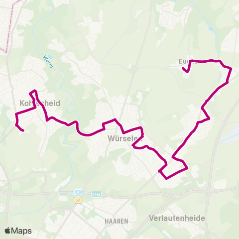 AVV Stadtbus Würselen: Euchen - Weiden - Gewerbegebiet Aachener Kreuz - Würselen - Kohlscheid Bf - Dornkaulstraße map