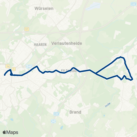 AVV Nachtexpress: Aachen Elisenbrunnen / Bushof - Eilendorf - Münsterbusch - Stolberg - Atsch - Eilendorf - Bushof map