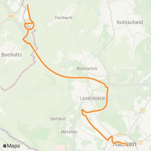 AVV Aachen Hbf - Aachen Bushof - Westbahnhof - Gewerbegebiet AVANTIS map