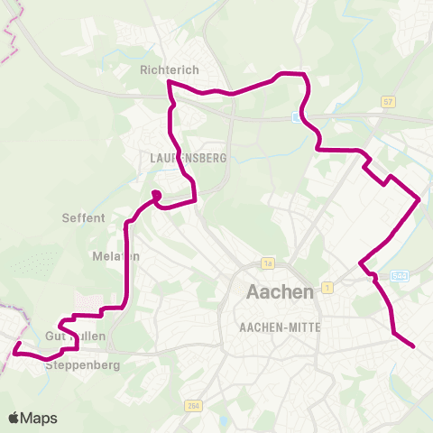 AVV Vaals Grenze - Uniklinik - Laurensberg - Richterich - Polizeipräsidium - Elassstraße - Bahnhof Rothe Erde map