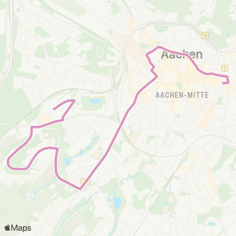 AVV (Uniklinik / Weststr. - ) Hanbruch - Preusweg - Judengasse (Markt) - Aachen Bushof - Kaiserplatz map