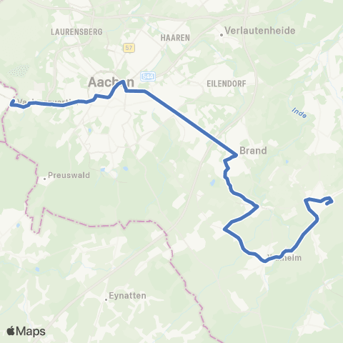 AVV Vaals Grenze - Westfriedhof - Aachen Bushof - Brand - Kornelimünster - Walheim - Breinig map