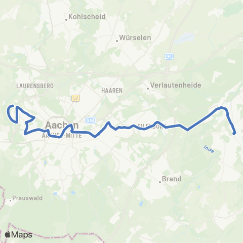 AVV Campus Melaten - Hörn - Muffet - Aachen Bushof - Eilendorf - Atsch - Stolberg Mühlener Bf map