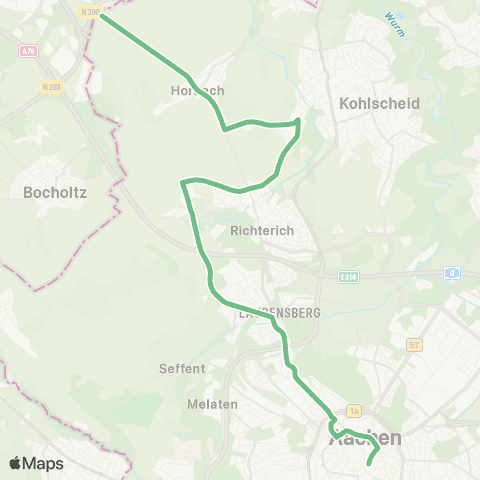 AVV Aachen Bushof - Laurensberg - Richterich - (Bank) - Horbach - Locht map