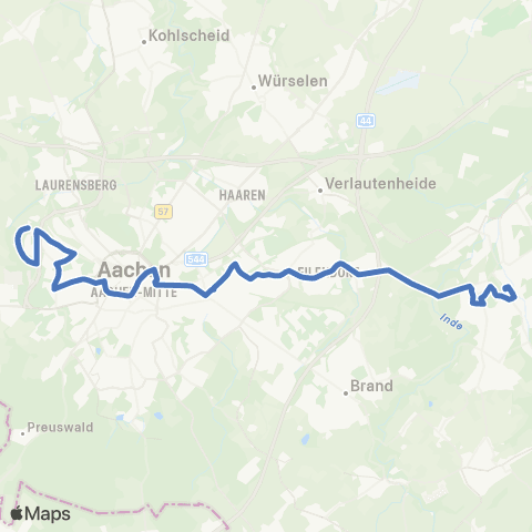 AVV Campus Melaten - Hörn - Muffet - Aachen Bushof - Eilendorf - Münsterbusch - Stolberg Mühlener Bf ( - Donnerberg) map