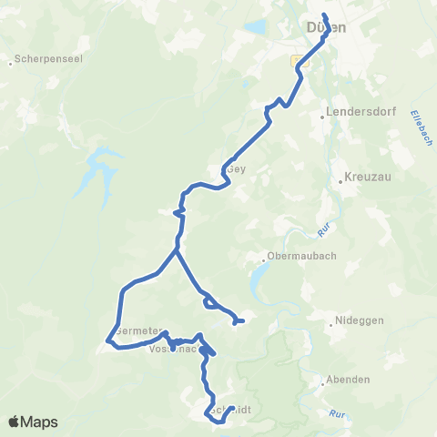 AVV Düren - Gey - Großhau - Brandenberg - Kleinhau ( - Bergstein) - Hürtgen - Vossenack ( - Schmidt) map