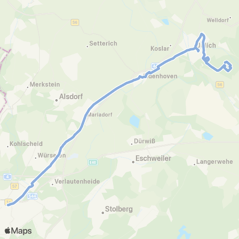 AVV Aachen Bushof - Mariadorf - Aldenhoven - Jülich - Forschungszentrum map