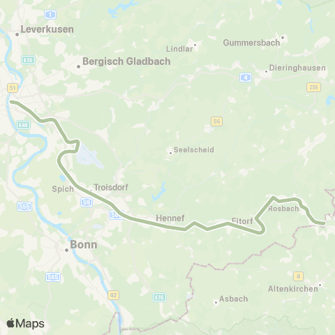 AVV Au (Sieg) - Hennef (Sieg) - Siegburg - Köln Hbf - Horrem - Düren map