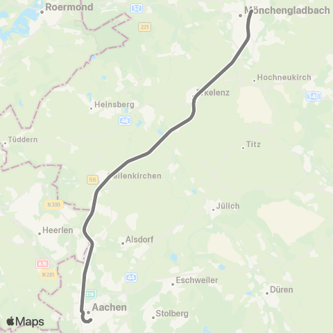 AVV Aachen - Herzogenrath - Geilenkirchen - Hückelhoven-Baal - Erkelenz - Mönchengladbach - Düsseldorf map