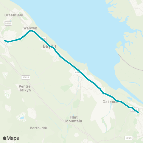 Arriva Wales Deeside Coll - Holywell Bus Sta Stand 1 map