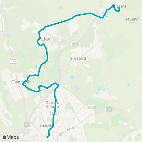 Arriva Wales Wrexham Bus Station - Rossett Fields map