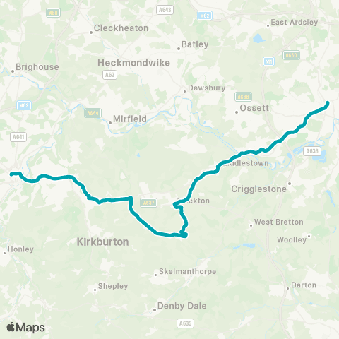 Arriva Yorkshire Huddersfield Bus Sta - Wakefield Bus Sta map