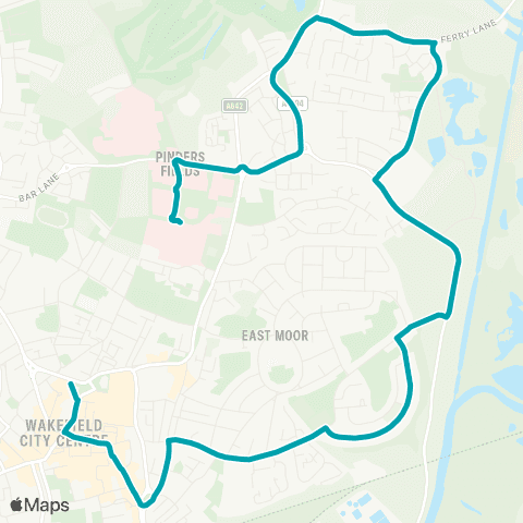 Arriva Yorkshire Pinderfields Hosp - Wakefield Bus Sta map