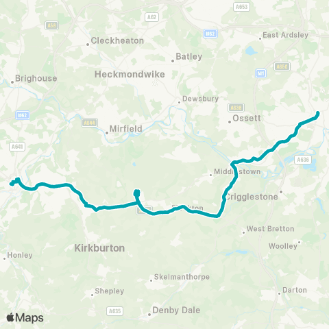 Arriva Yorkshire Huddersfield Bus Sta - Wakefield Bus Sta map