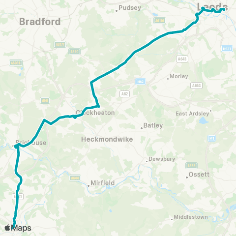 Arriva Yorkshire Huddersfield Bus Sta - Leeds City Bus Sta map