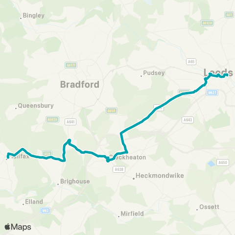 Arriva Yorkshire Leeds City Bus Sta - Halifax Bus Sta map