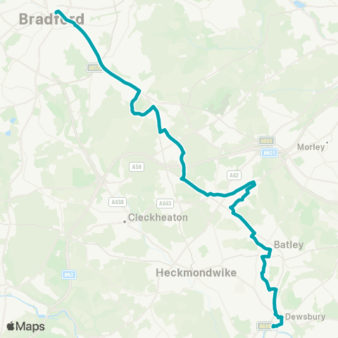Arriva Yorkshire Dewsbury Bus Sta - Bradford Interchange Bus Sta map