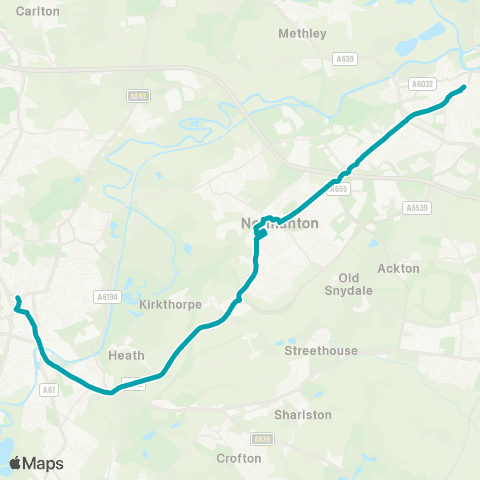 Arriva Yorkshire Wakefield Bus Sta - Castleford Bus Sta map
