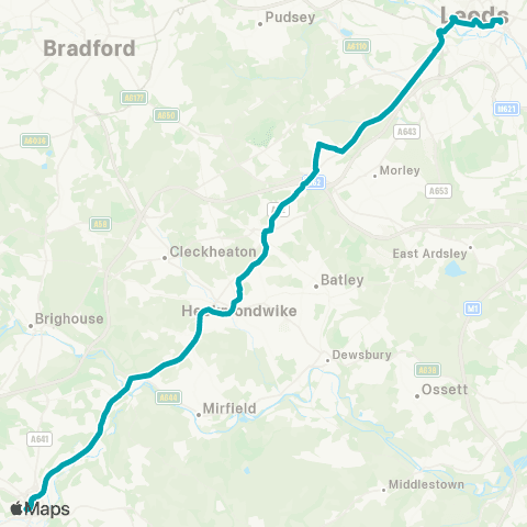 Arriva Yorkshire Leeds City Bus Sta - Huddersfield Bus Sta map