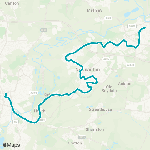Arriva Yorkshire Castleford Bus Sta - Wakefield Bus Sta map