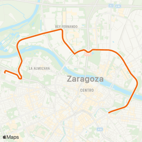 Transporte Urbano de Zaragoza Circular 1 map