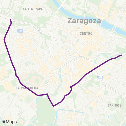 Transporte Urbano de Zaragoza Circular 2 map
